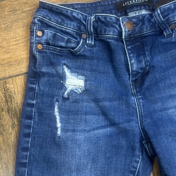 Liverpool The Long Bermuda Dark Wash Jean Shorts Size 4/27 - Picture 10 of 11